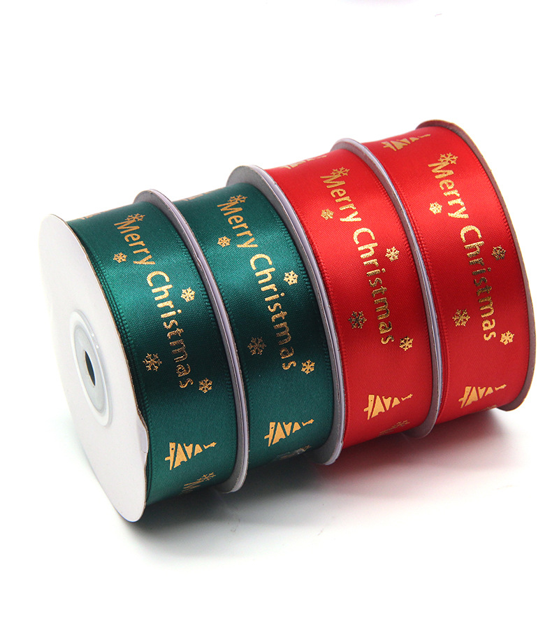 Spot Christmas Gift Ribbon 2.5cm Red Polyester Belt Bronzing Printing Merry Christmas Christmas Tree Ribbons Candy Box