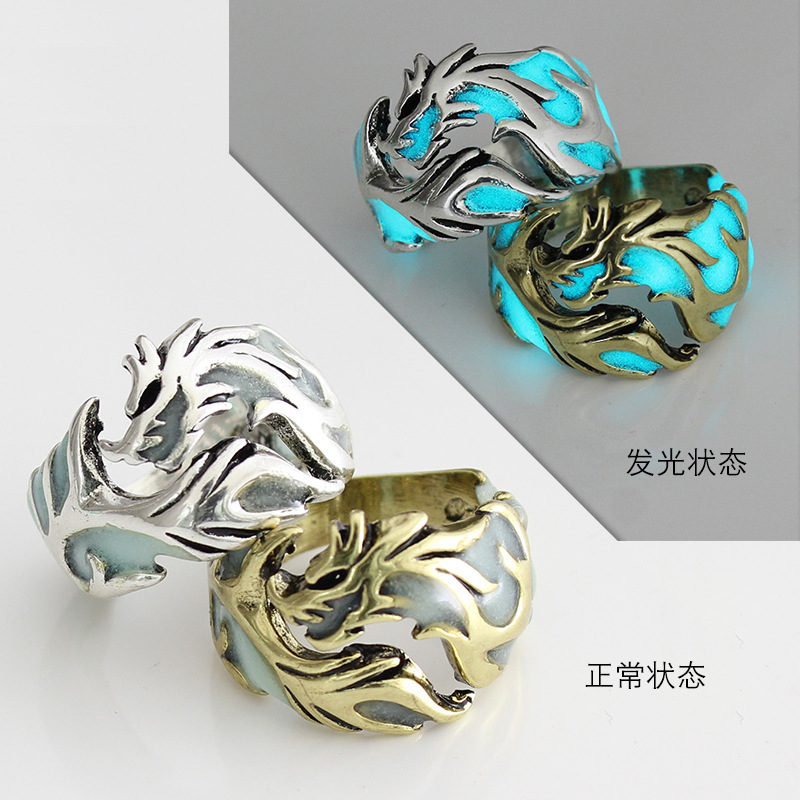 European and American Retro Men&#039;s Ring Luminous Dragon Ring Domineering Luminous Bracelet Halloween Ornaments