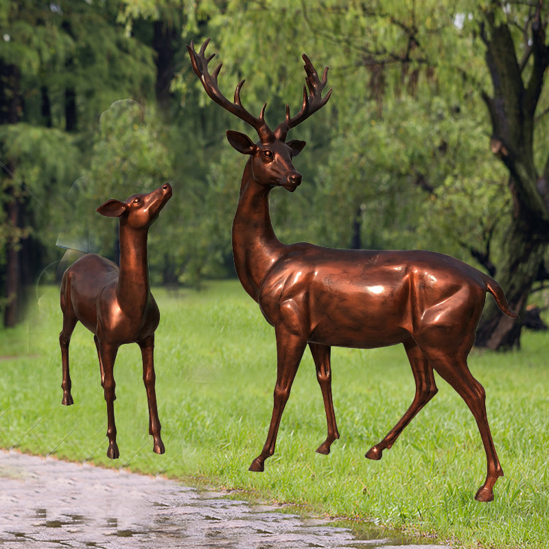 Pure Copper Sika Deer Sculpture Simulation Animal Bronze Statue Hotel Home Living Room Metal Metal Deer