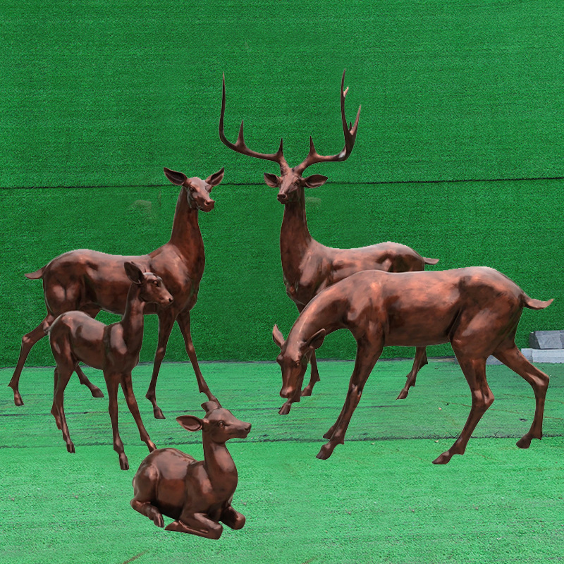 Pure Copper Sika Deer Sculpture Simulation Animal Bronze Statue Hotel Home Living Room Metal Metal Deer
