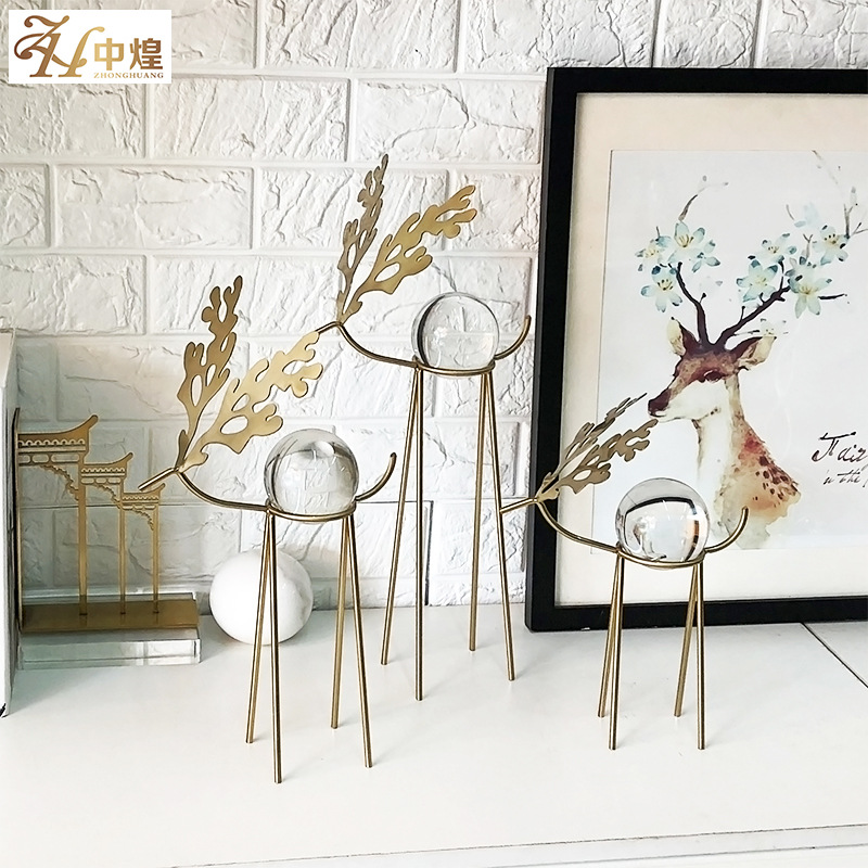 Metal Deer  Domestic Study Metal Sika Deer Crystal Ball Decoration Model Room Desktop Soft Outfit Crafts Furnishings