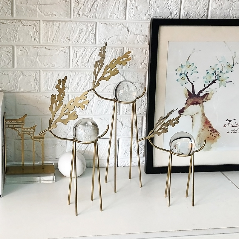 Metal Deer  Domestic Study Metal Sika Deer Crystal Ball Decoration Model Room Desktop Soft Outfit Crafts Furnishings