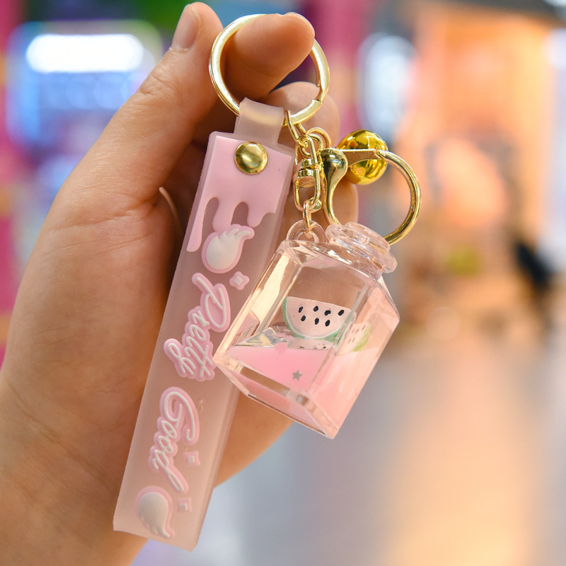 Creative Square Bottle Acrylic Fruit Oil Floating Liquid Keychain festival pendant