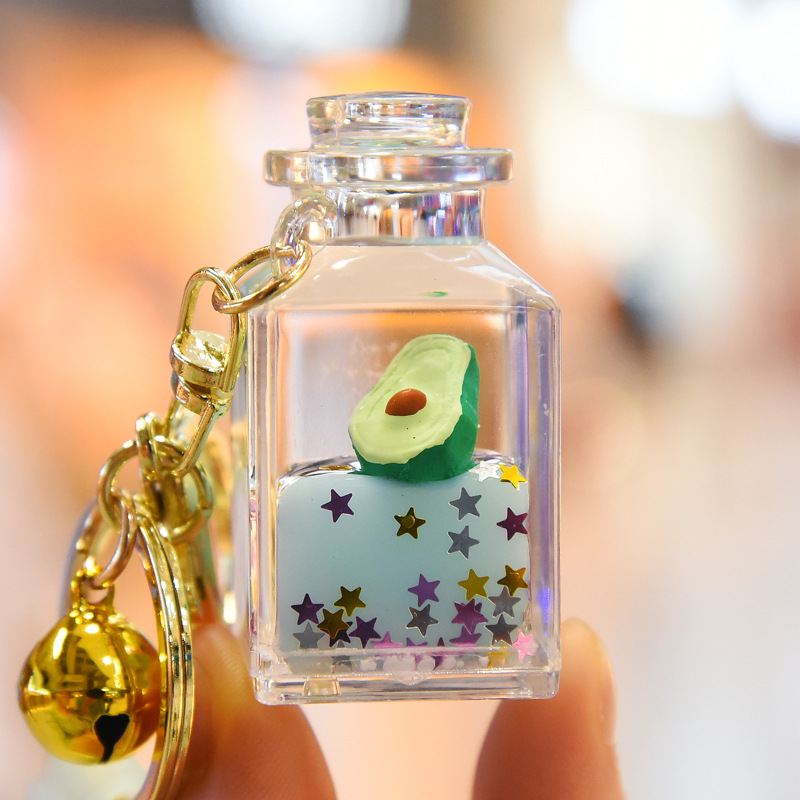 Creative Square Bottle Acrylic Fruit Oil Floating Liquid Keychain festival pendant