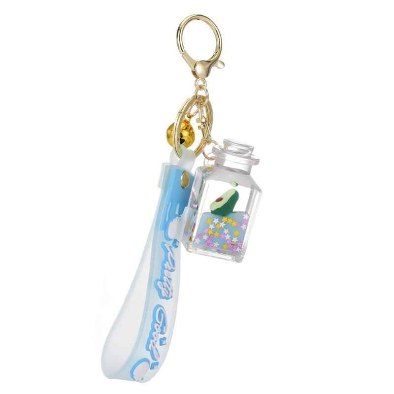 Creative Square Bottle Acrylic Fruit Oil Floating Liquid Keychain festival pendant
