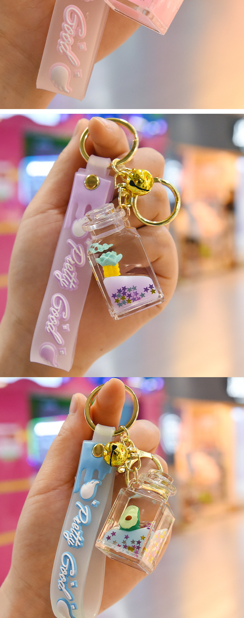 Creative Square Bottle Acrylic Fruit Oil Floating Liquid Keychain festival pendant Creative Square Bottle Acrylic Fruit Oil Floating Liquid Keychain festival pendant