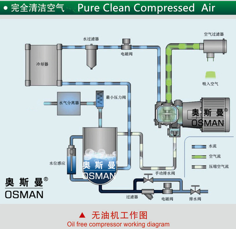 7.5kw 11kw 15kw 18.5kw oil-free screw air compressor
