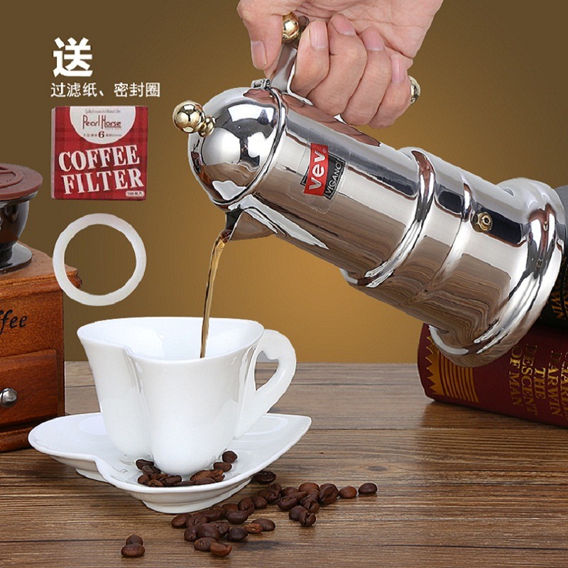 Italian 04 Coffee Machine Coffee Percolator Household Extraction Stainless Steel Mocha Black Coffee Pot Pagoda Pot