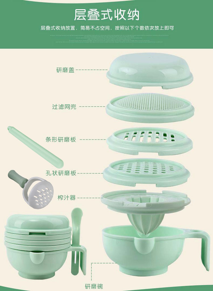 Baby Solid Food Grinder Manual Food Grinding Bowl Baby Puree Cooking Machine Food Supplement Tool Set Multifunctional