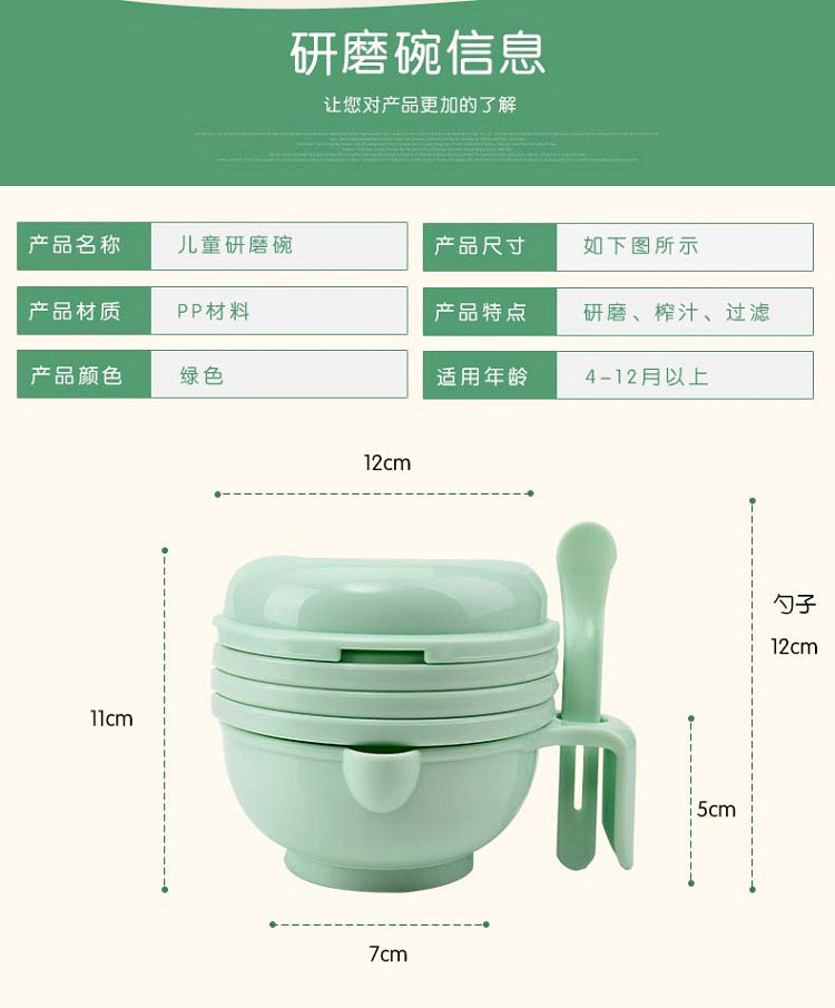 Baby Solid Food Grinder Manual Food Grinding Bowl Baby Puree Cooking Machine Food Supplement Tool Set Multifunctional