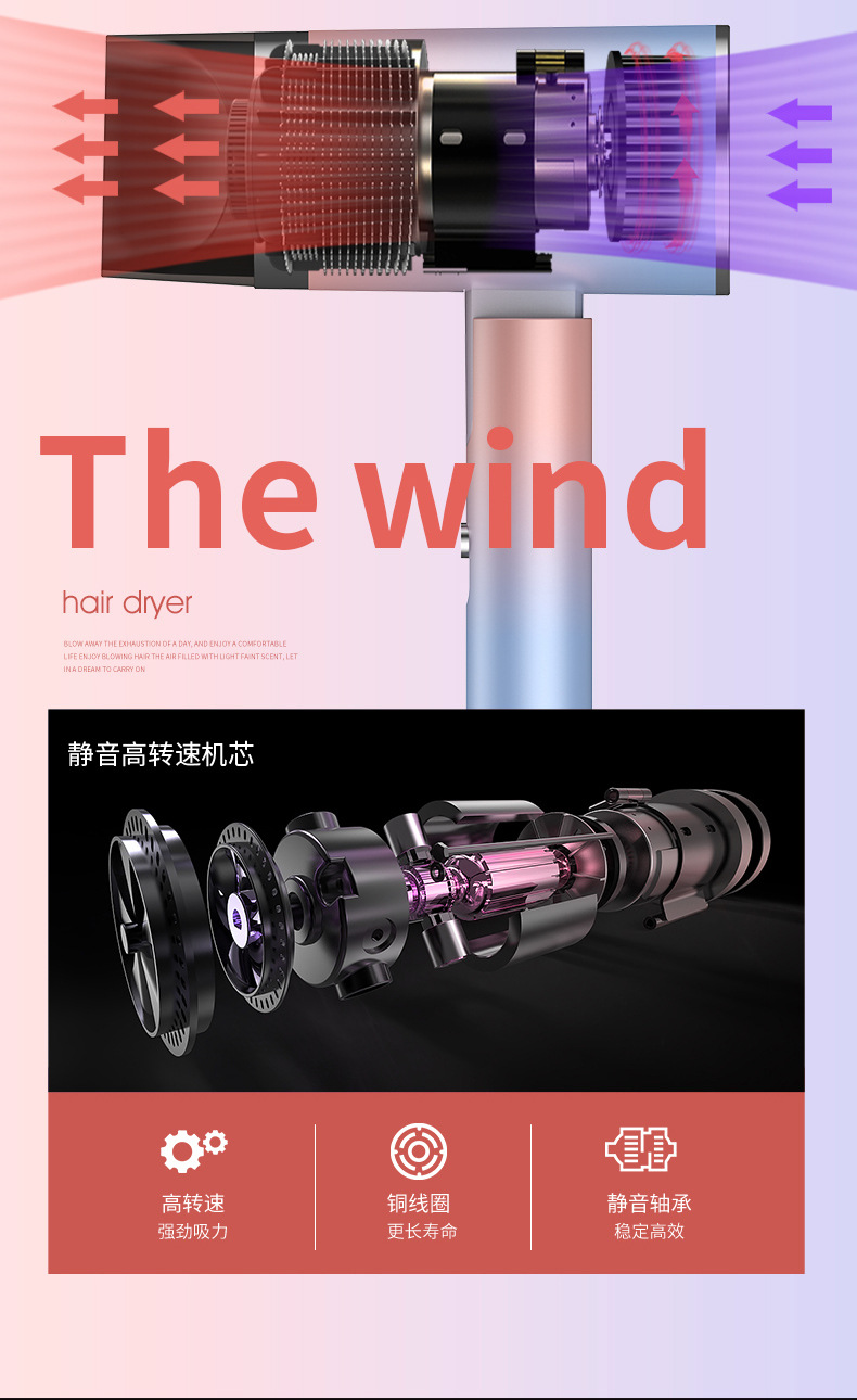 Hair Dryer Household Mute Heating and Cooling Air Negative Ion Household Electric Blower Gift One Product Dropshipping