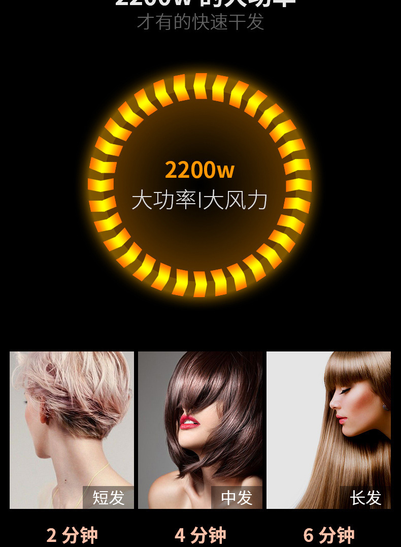 Borui Hair Dryer 2200W High Power Household Electric Blower Hair Salon Hotel Heating and Cooling Air Folding Hair Dryer