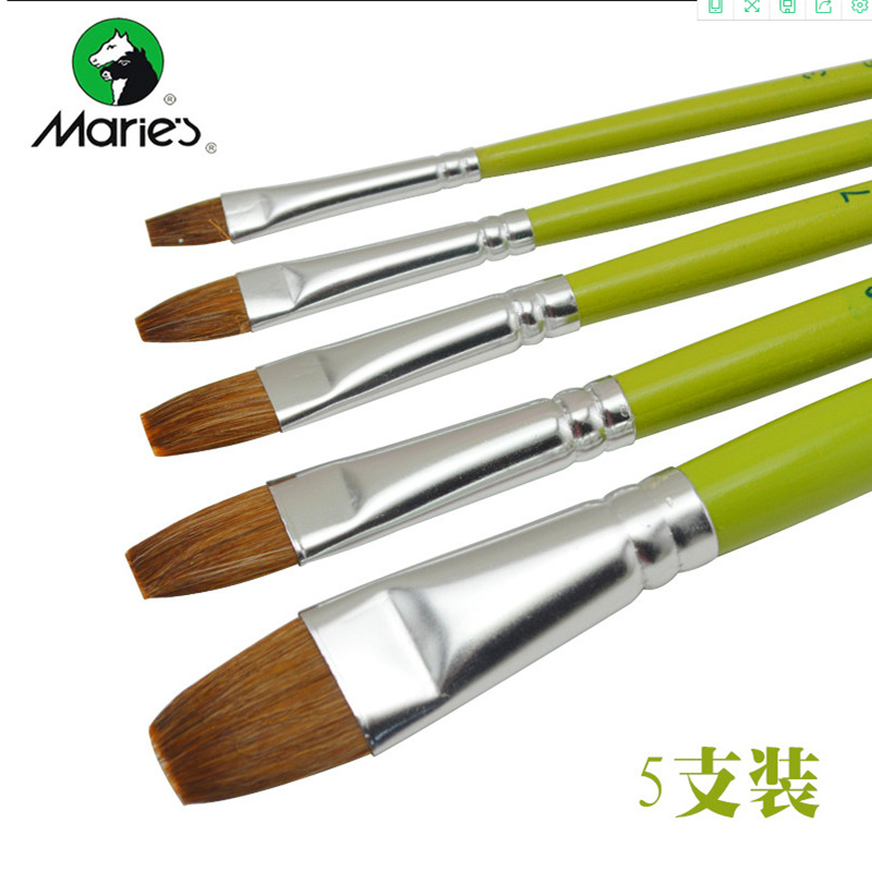 Marley G1865 Flat Horse Hair 5 PCs Water Chalk Set for Beginners Students Acrylic Painting Watercolor Brush