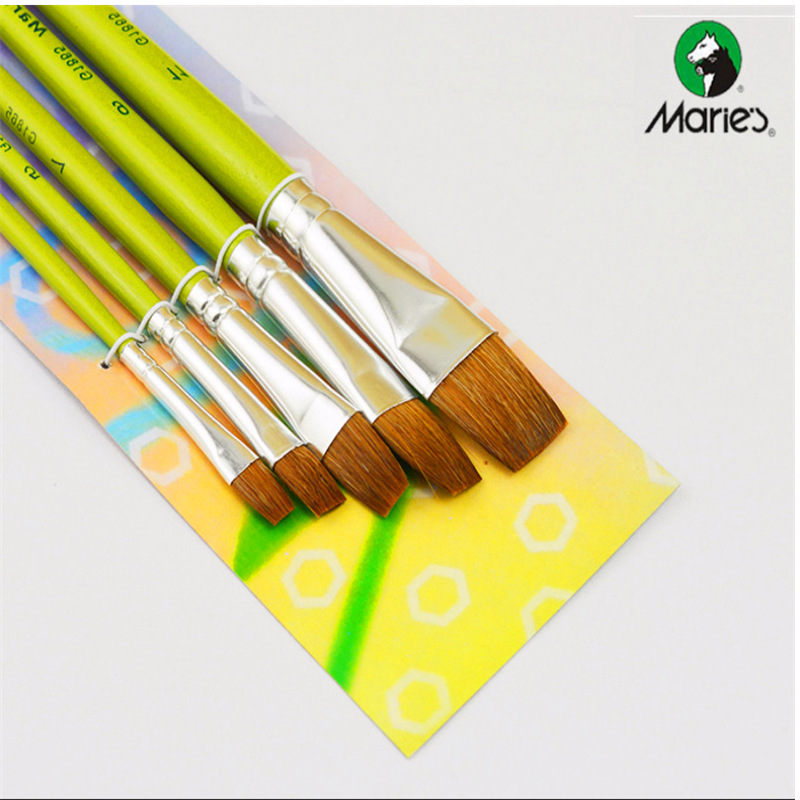 Marley G1865 Flat Horse Hair 5 PCs Water Chalk Set for Beginners Students Acrylic Painting Watercolor Brush