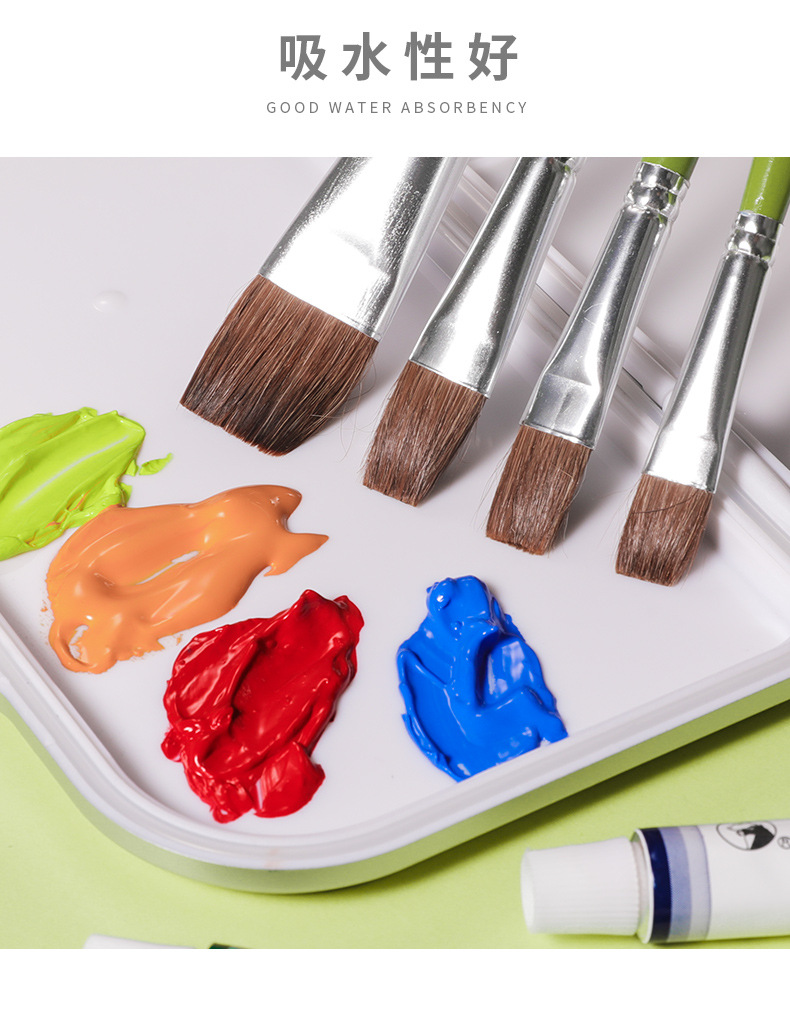 Marley G1865 Flat Horse Hair 5 PCs Water Chalk Set for Beginners Students Acrylic Painting Watercolor Brush