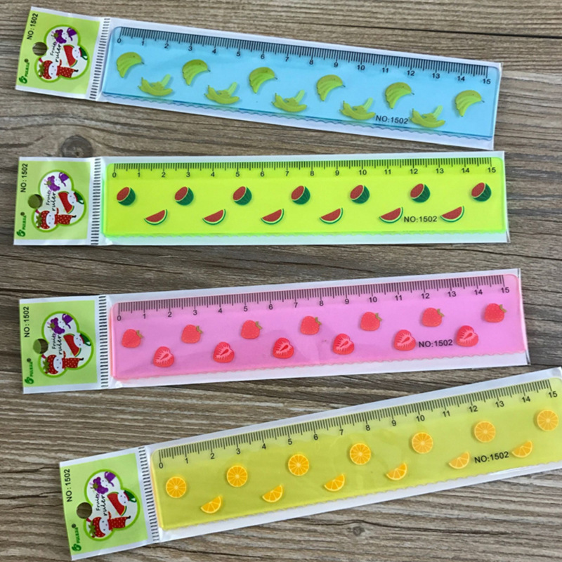 Factory direct sales fruit ruler wholesale cartoon mini plastic measuring ruler 15cm math class learning supplies