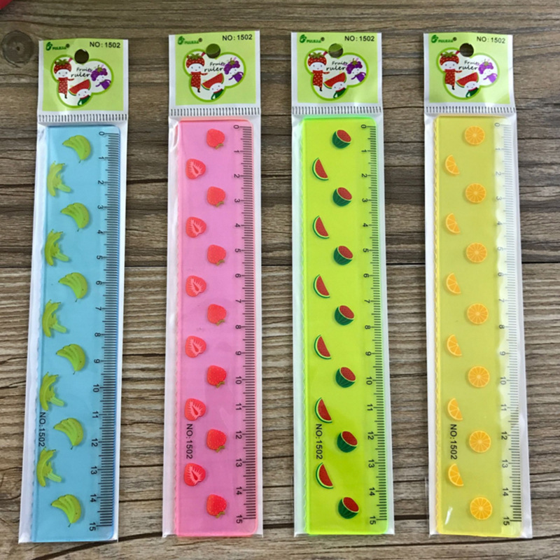 Factory direct sales fruit ruler wholesale cartoon mini plastic measuring ruler 15cm math class learning supplies