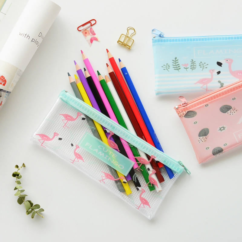 Korean pen bag student stationery flamingo MINI mesh bag creative cute cartoon file bag
