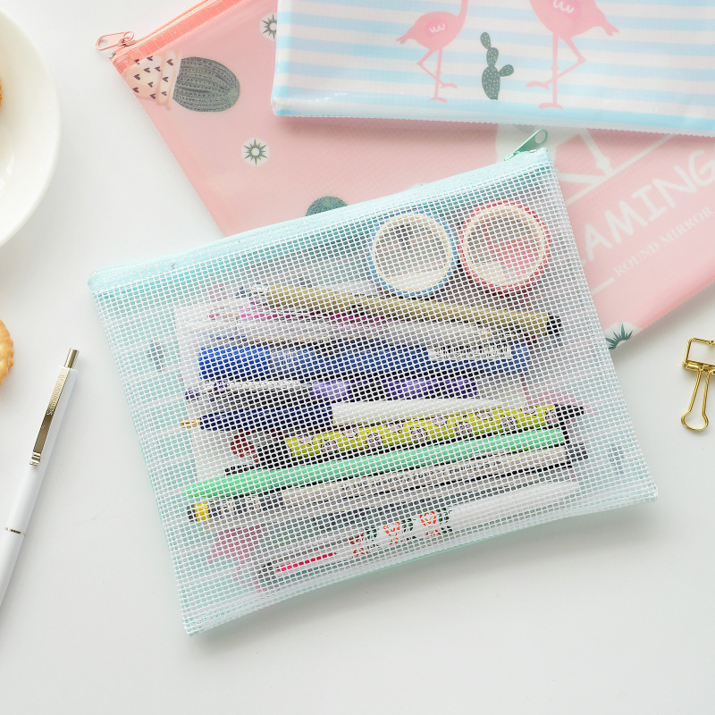 Korean pen bag student stationery flamingo MINI mesh bag creative cute cartoon file bag