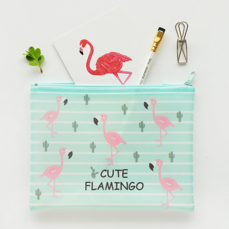 Korean pen bag student stationery flamingo MINI mesh bag creative cute cartoon file bag