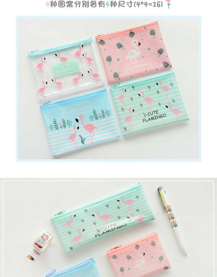 Korean pen bag student stationery flamingo MINI mesh bag creative cute cartoon file bag Korean pen bag student stationery flamingo MINI mesh bag creative cute cartoon file bag