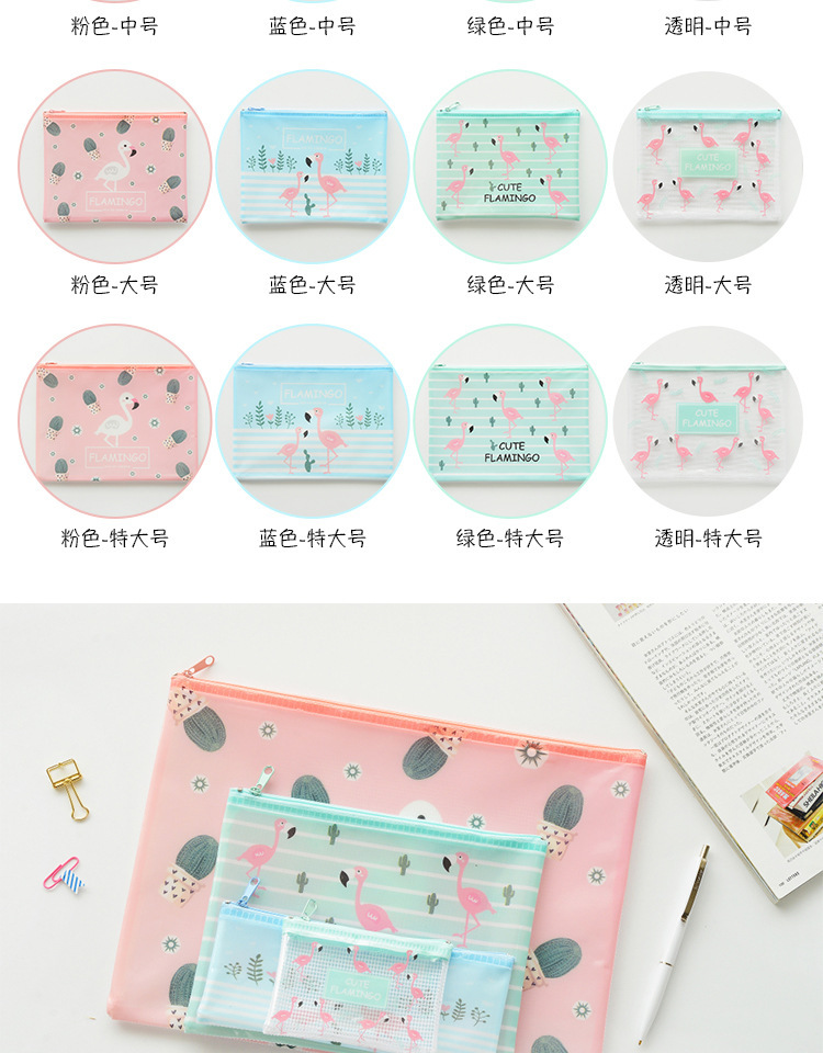 Korean pen bag student stationery flamingo MINI mesh bag creative cute cartoon file bag Korean pen bag student stationery flamingo MINI mesh bag creative cute cartoon file bag