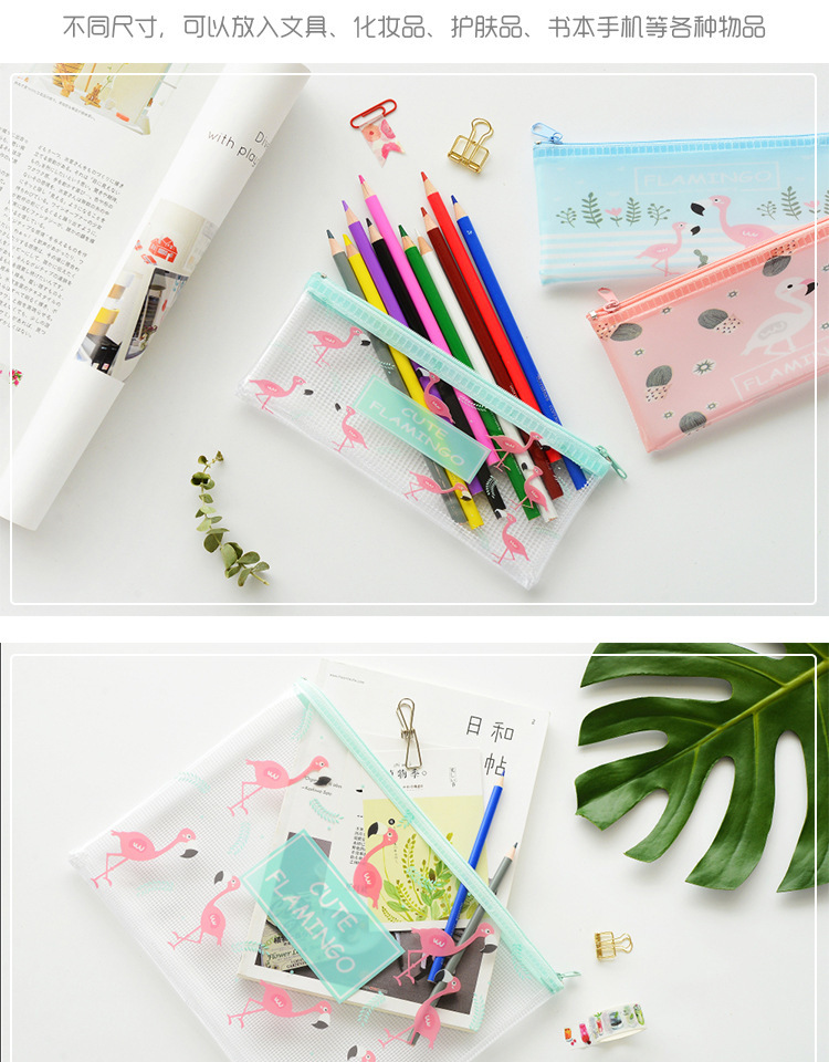 Korean pen bag student stationery flamingo MINI mesh bag creative cute cartoon file bag Korean pen bag student stationery flamingo MINI mesh bag creative cute cartoon file bag