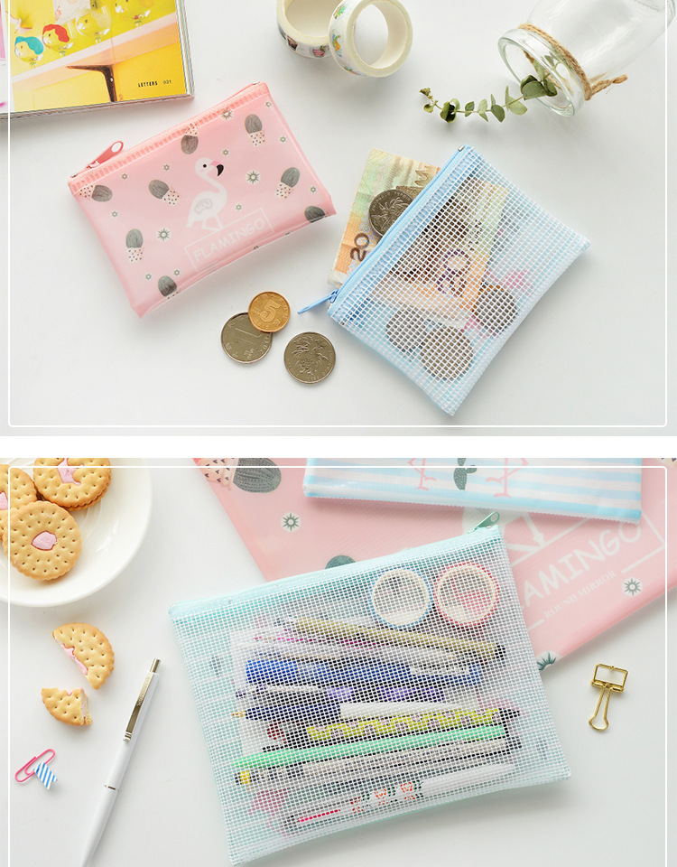 Korean pen bag student stationery flamingo MINI mesh bag creative cute cartoon file bag Korean pen bag student stationery flamingo MINI mesh bag creative cute cartoon file bag