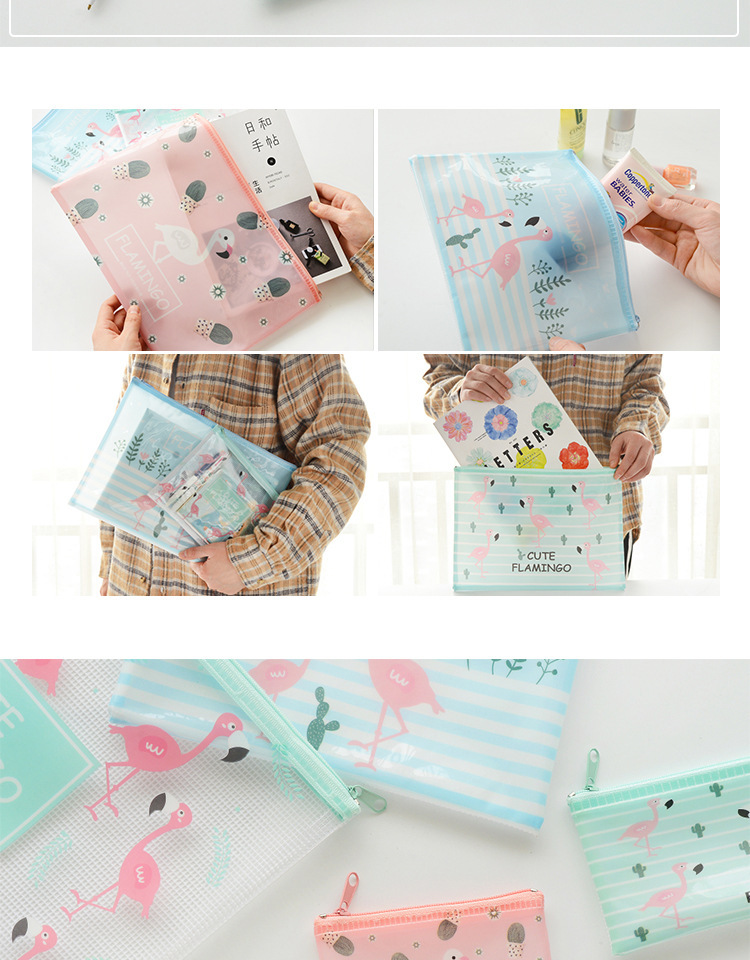 Korean pen bag student stationery flamingo MINI mesh bag creative cute cartoon file bag Korean pen bag student stationery flamingo MINI mesh bag creative cute cartoon file bag