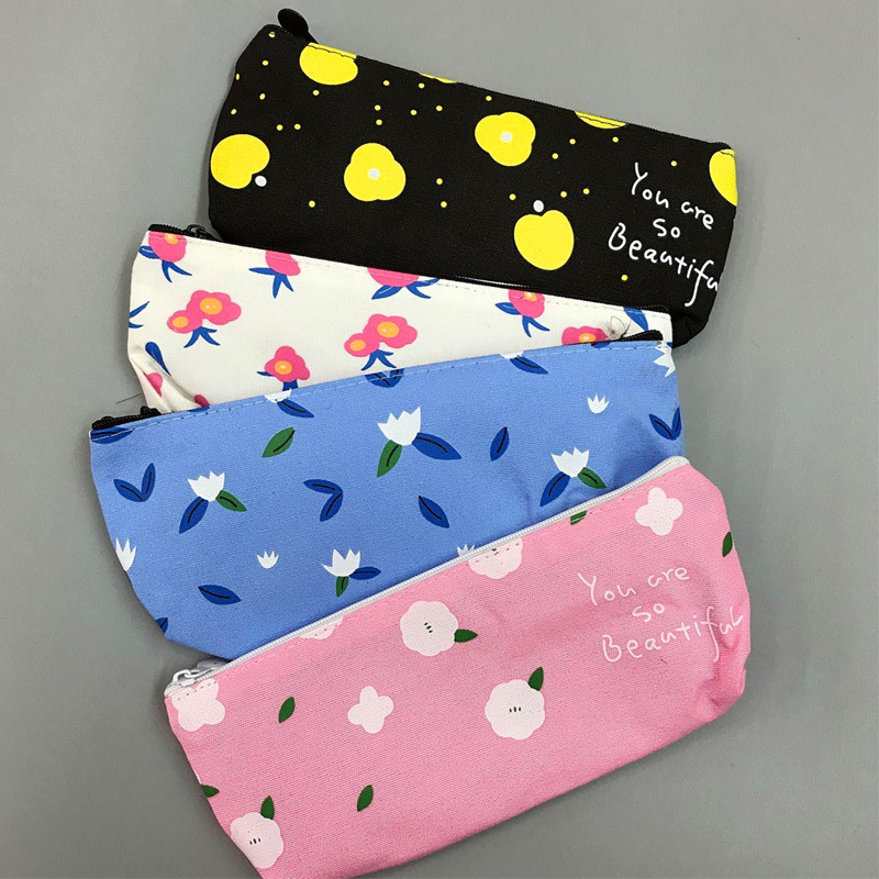 Writing Pencil Case Creative Cartoon Pen Bag Lovely sweet Large Capacity simple flower pen bag pencil case