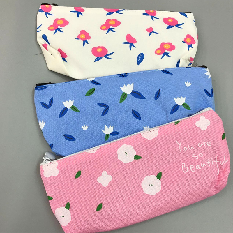 Writing Pencil Case Creative Cartoon Pen Bag Lovely sweet Large Capacity simple flower pen bag pencil case