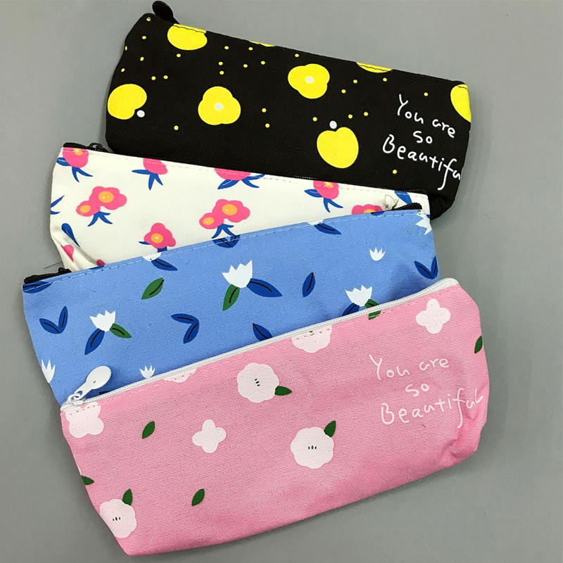 Writing Pencil Case Creative Cartoon Pen Bag Lovely sweet Large Capacity simple flower pen bag pencil case