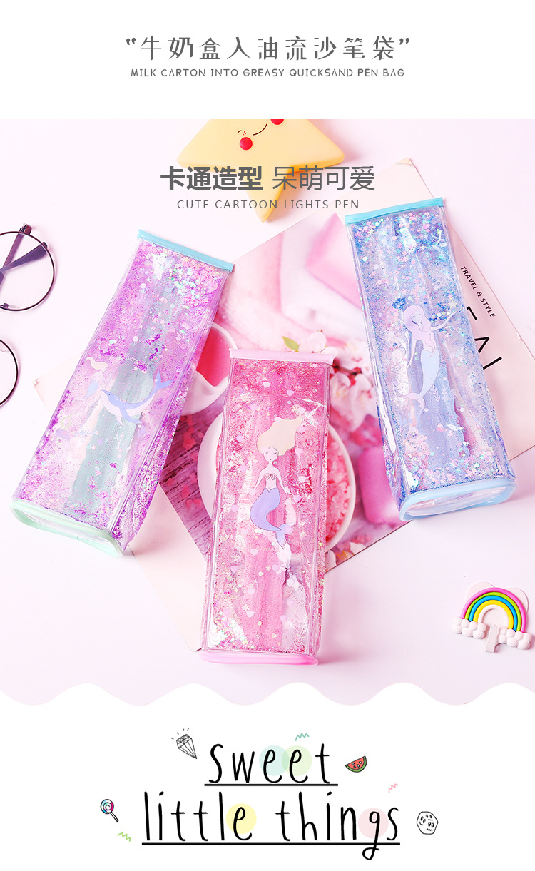 Creative liquid sand milk pen bag three dimensional large capacity pencil storage bag students gift stationery box Creative liquid sand milk pen bag three dimensional large capacity pencil storage bag students gift stationery box