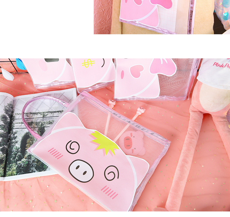 Korean edition, lovely pig gauze file bag zipper pen bag soft adorable students large capacity paper debris storage bag Korean edition, lovely pig gauze file bag zipper pen bag soft adorable students large capacity paper debris storage bag