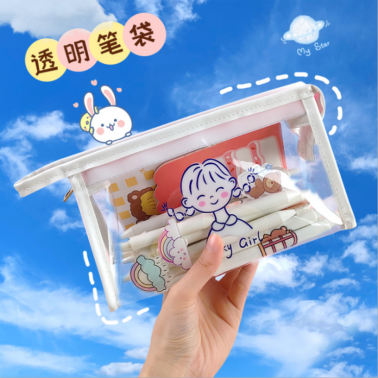 Internet Celebrity Pencil Case Transparent Pencil Case Stationery Case PVC Pen Bag Cosmetic Bag Wash Bag Storage Bag