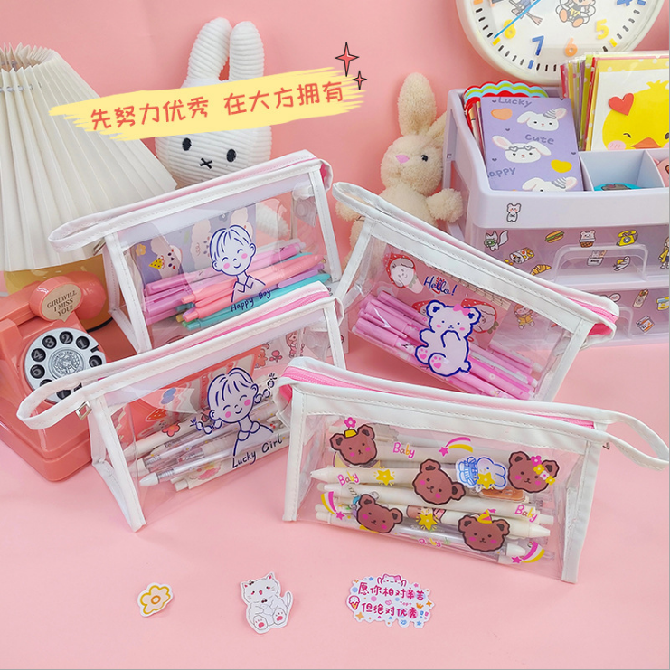 Internet Celebrity Pencil Case Transparent Pencil Case Stationery Case PVC Pen Bag Cosmetic Bag Wash Bag Storage Bag