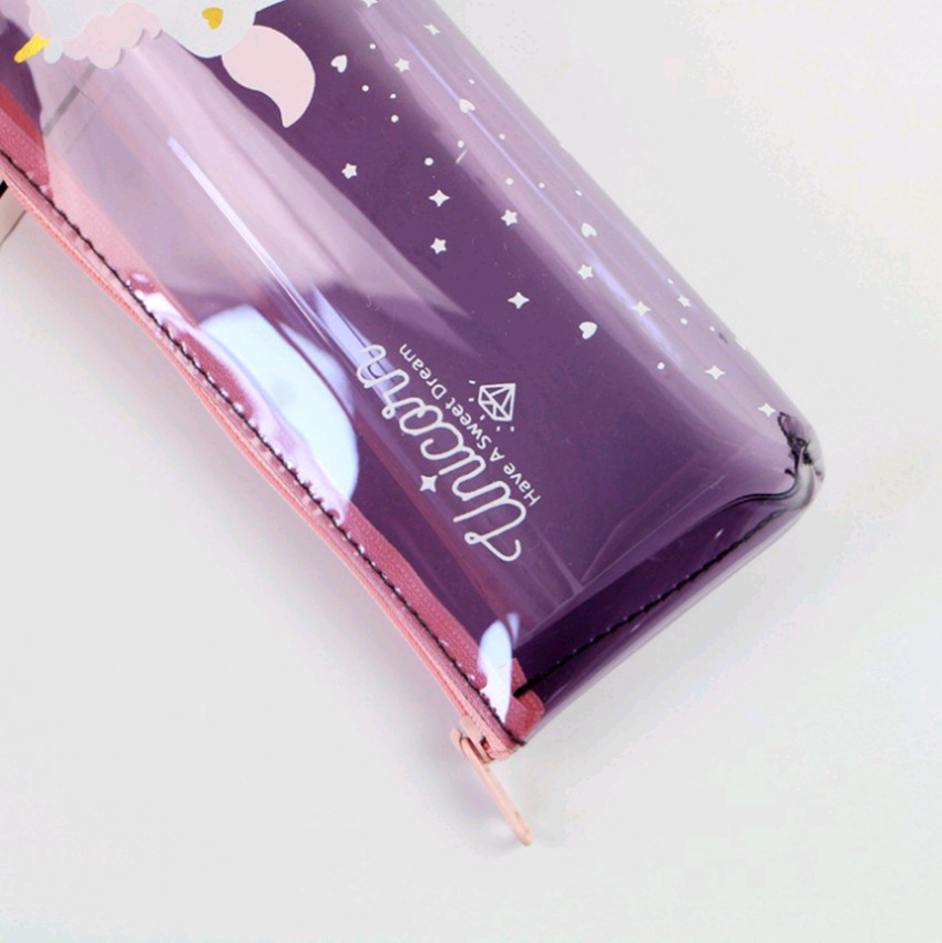 Unicorn clear pen bag ins hot style inverted trapezoid pen bag stationery bag Unicorn pen bag pvc pencil case
