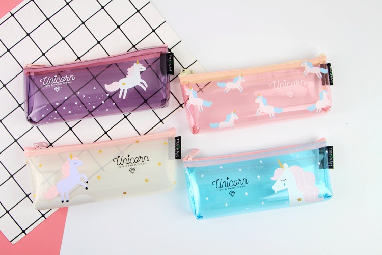 Unicorn clear pen bag ins hot style inverted trapezoid pen bag stationery bag Unicorn pen bag pvc pencil case Unicorn clear pen bag ins hot style inverted trapezoid pen bag stationery bag Unicorn pen bag pvc pencil case