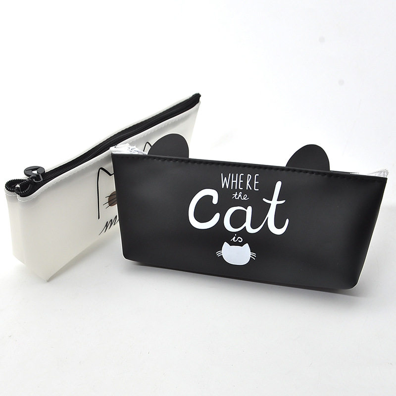 Creative Korean cat plastic pen bag simple student Korean pen bag storage bag stationery bag zero wallet cosmetic bag