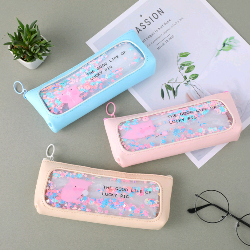 Such as wild shell pen bag mermaid pen bag PVC pu splicing pen bag cartoon pu splicing into oil quicksand pen bag