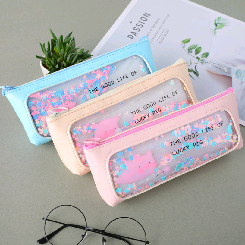 Such as wild shell pen bag mermaid pen bag PVC pu splicing pen bag cartoon pu splicing into oil quicksand pen bag