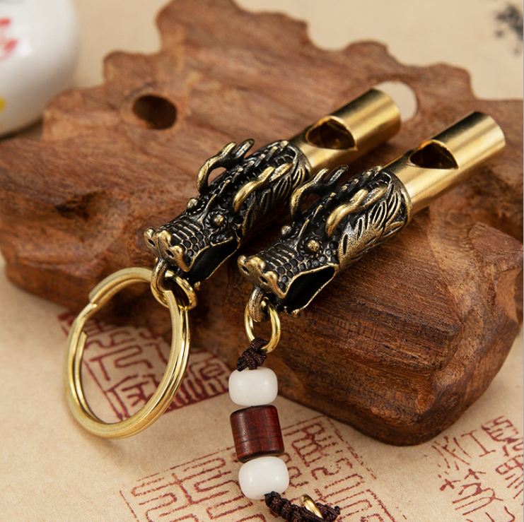Retro Pure Brass Whistle Brass Faucet Whistle Key Pendants Men and Women Personality Outdoor Survival Password Whistle