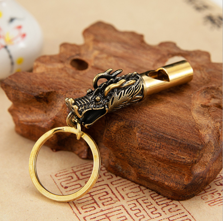 Retro Pure Brass Whistle Brass Faucet Whistle Key Pendants Men and Women Personality Outdoor Survival Password Whistle