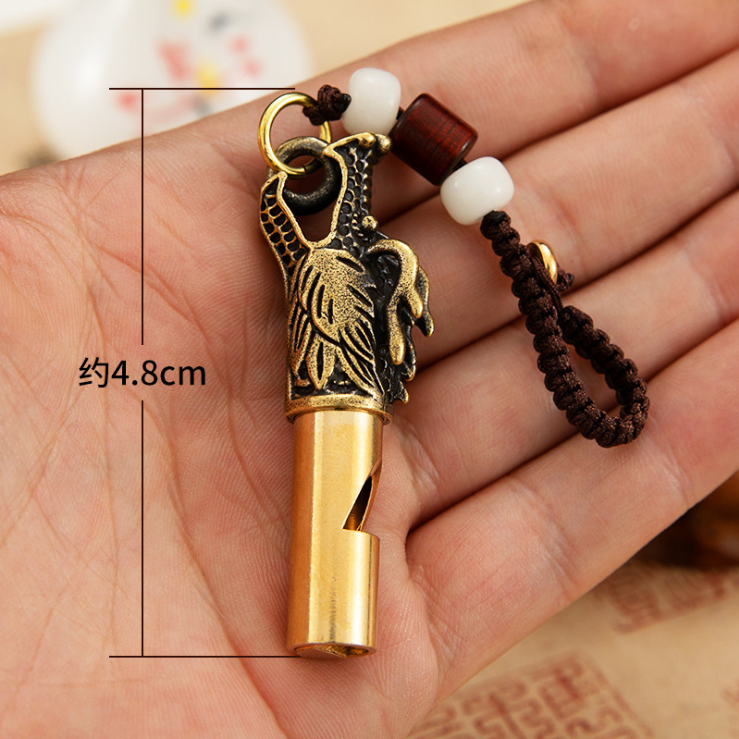 Retro Pure Brass Whistle Brass Faucet Whistle Key Pendants Men and Women Personality Outdoor Survival Password Whistle