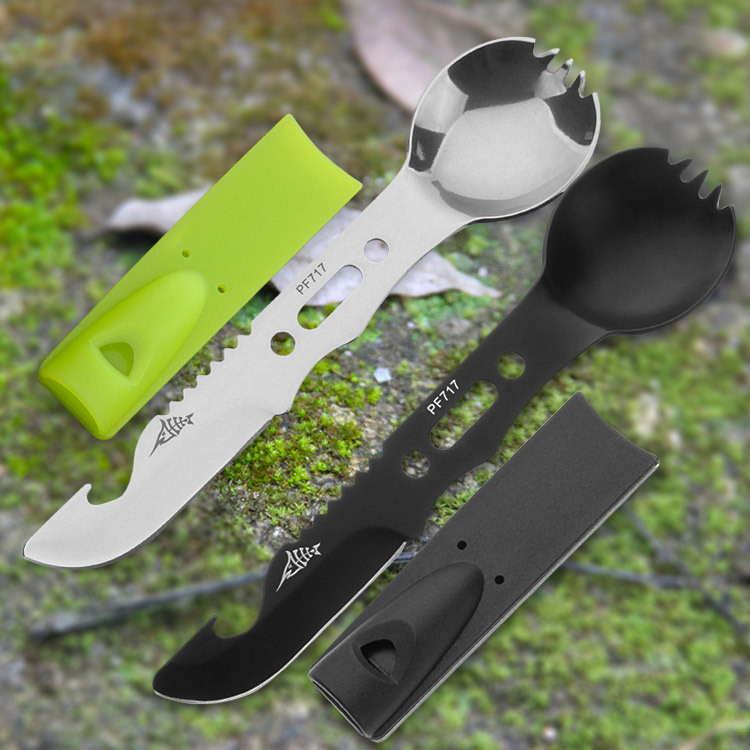 Multifunctional Camping Tableware Knife, Fork and Spoon Integrated Outdoor Knife Camping Survival Knife Treble Whistle