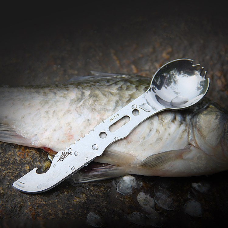 Multifunctional Camping Tableware Knife, Fork and Spoon Integrated Outdoor Knife Camping Survival Knife Treble Whistle