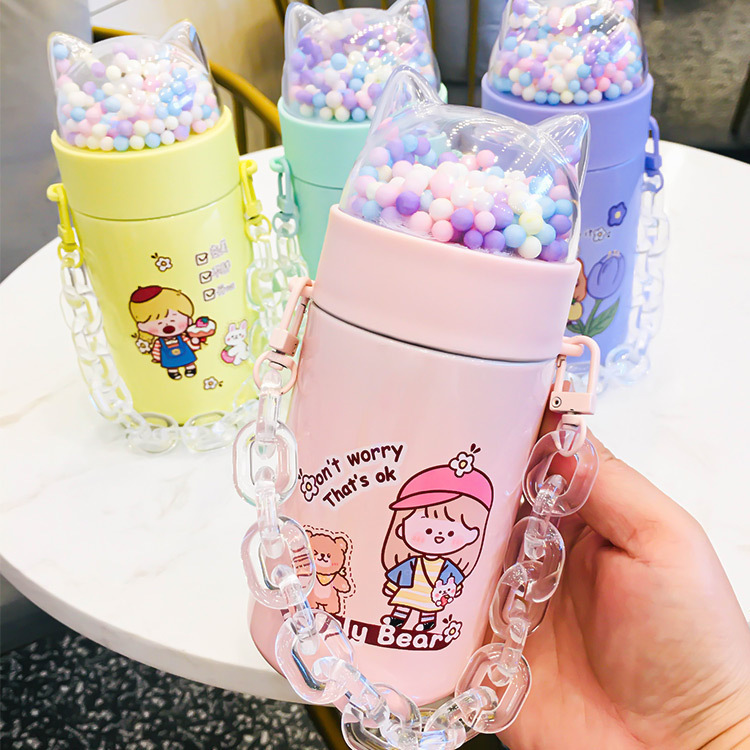 Creative 304 Stainless Steel Vacuum Cup Girls Outdoor Paracord Survival Bracelet Macaron Bubble Ball Portable Water Cup
