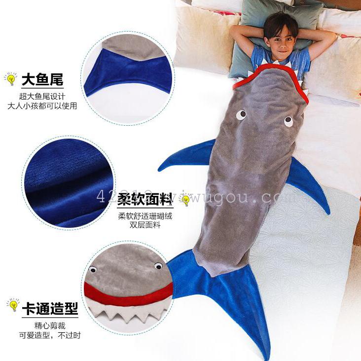 Hot baby boys and girls flannel sleeping bag children cartoon shark&#039;s tail