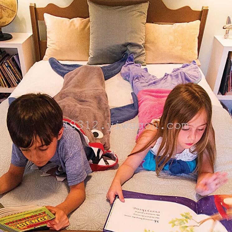 Hot baby boys and girls flannel sleeping bag children cartoon shark&#039;s tail