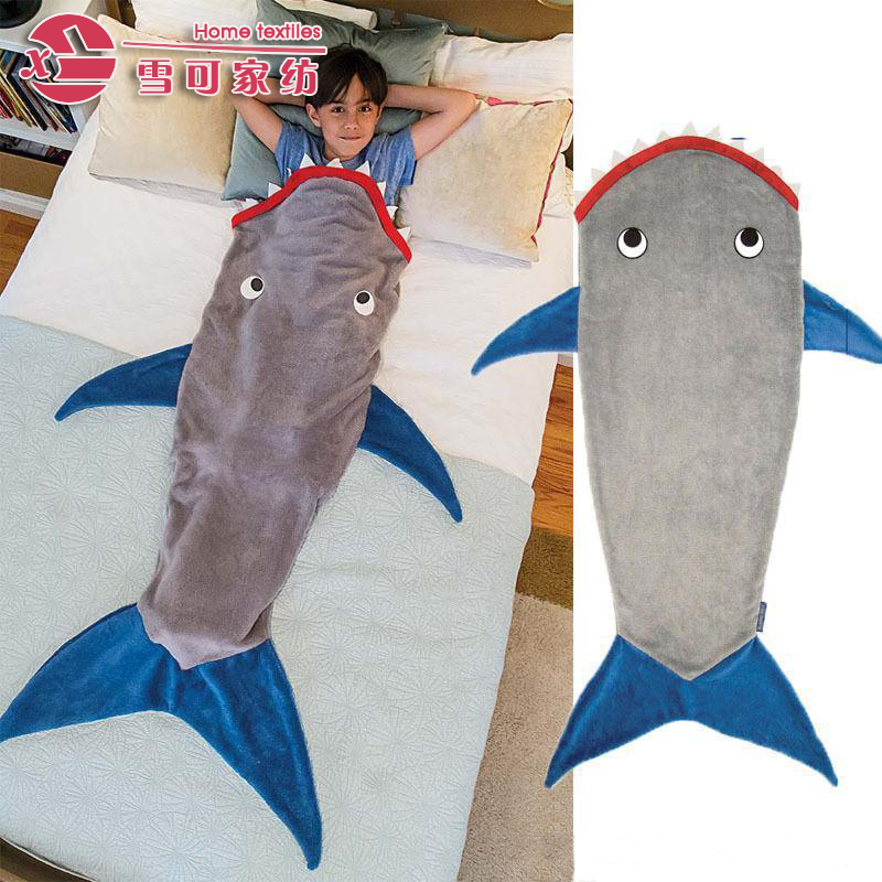 Hot baby boys and girls flannel sleeping bag children cartoon shark&#039;s tail